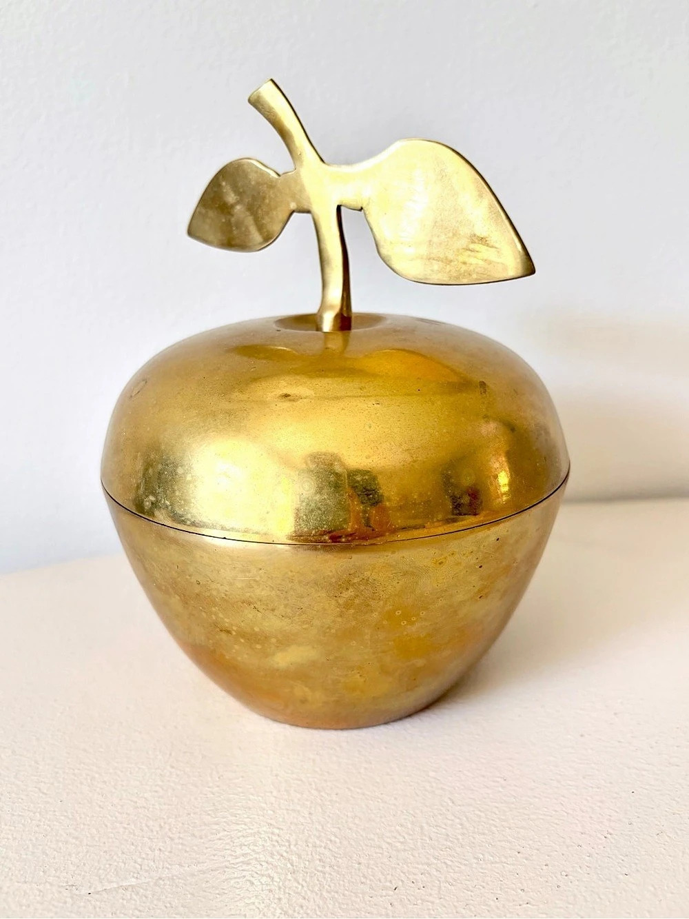 Vintage Solid Brass Apple Shape Trinket Box